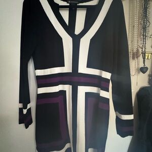 INC International Concepts Black and White Sheath Dress V-Neck 3/4 Sleeve